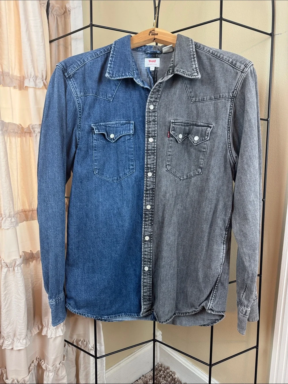 Levi's Barstow Two-Tone Denim Western Button-Down Shirt Blue & Gray Size S